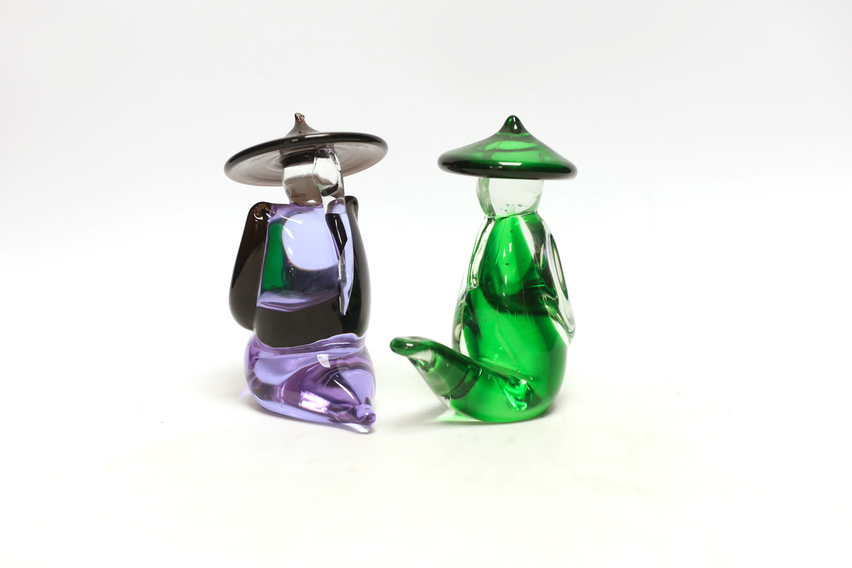 A pair of Murano Mandarin glass figures, 14cm high